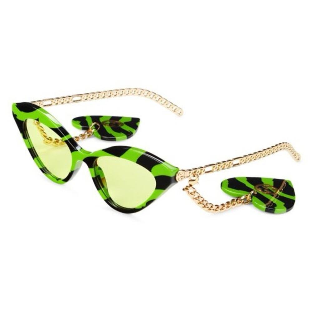 NWT - Gucci- Green and Black Cat-Eye Sunglasses with charms - Picture 2 of 3